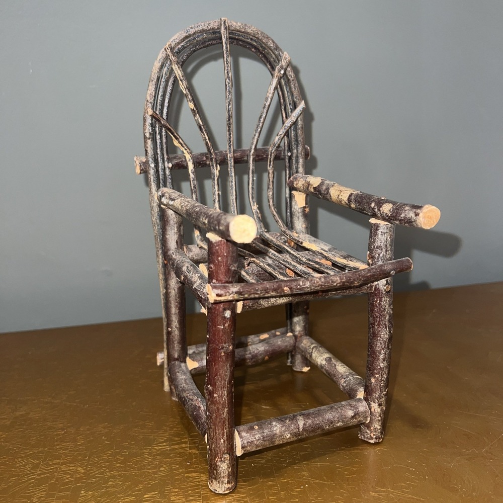 Vintage Mini Twig Chair For Doll Stuffed Animal Or Plant Stand